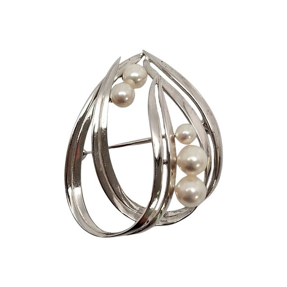 Mikimoto Jewelry - Mikimoto Sterling Silver Pearl Double Loop Pin/Brooch #14648